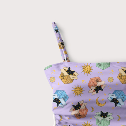 Purplehecate Magical Black Cat Slim-Strap Swimsuit