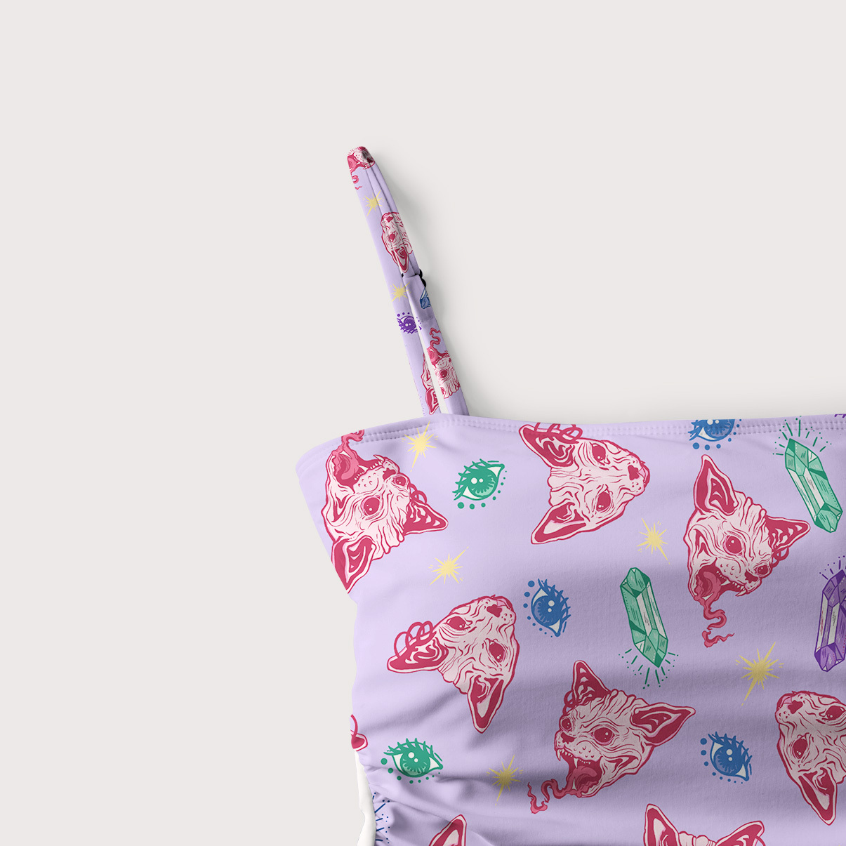 Purplehecate Crystal Cat Skull Slim-Strap Swimsuit