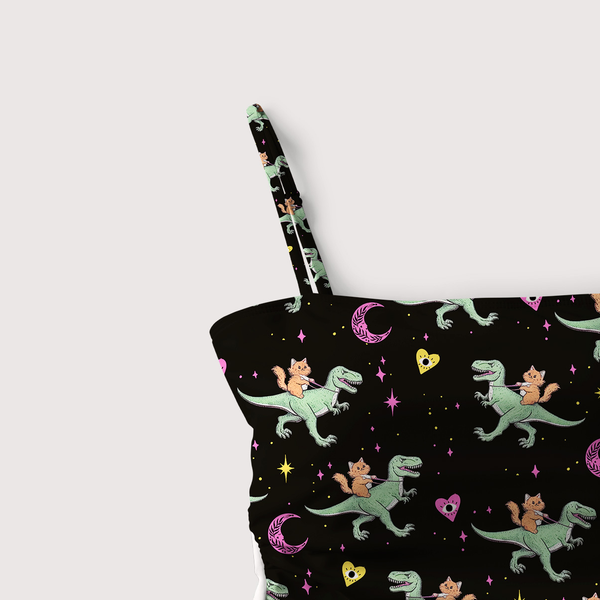 Purplehecate Witch Cat Rides the Dino Slim-Strap Swimsuit