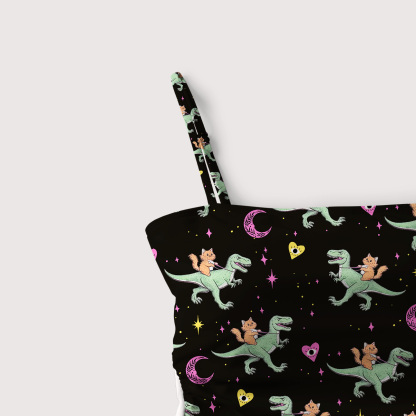 Purplehecate Witch Cat Rides the Dino Slim-Strap Swimsuit