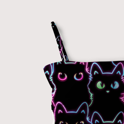 Purplehecate Neon Glow Stacked Cats Slim-Strap Swimsuit