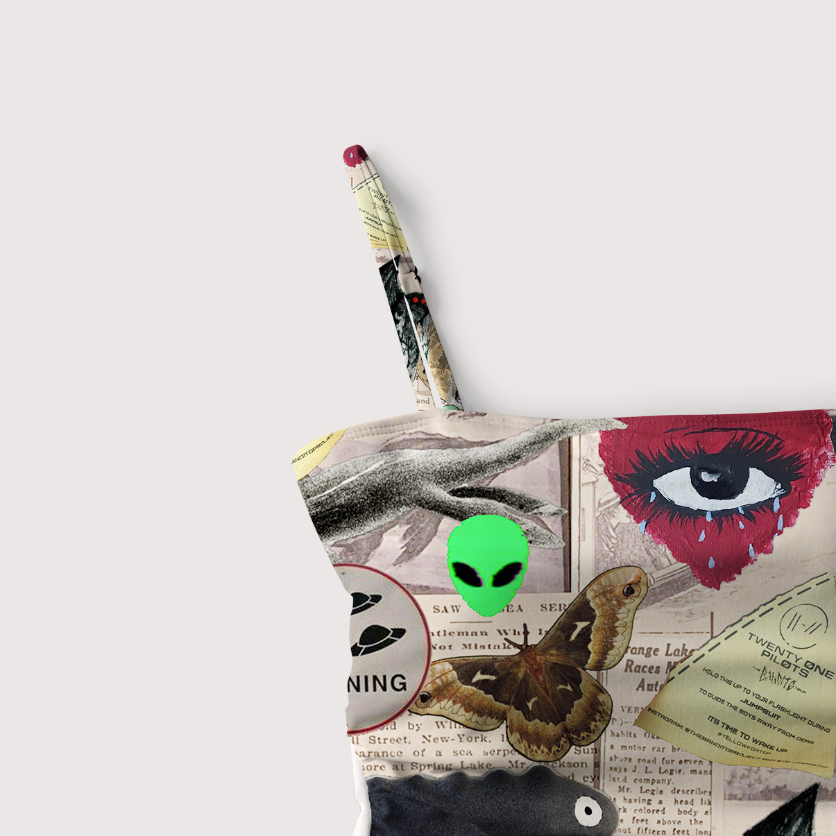 Purplehecate Cryptid Warning Collage Slim-Strap Swimsuit