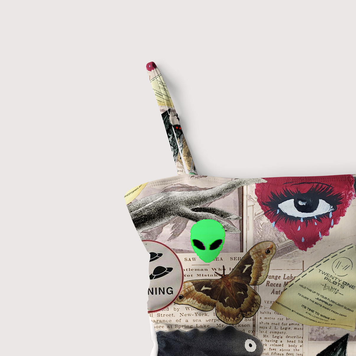 Purplehecate Cryptid Warning Collage Slim-Strap Swimsuit