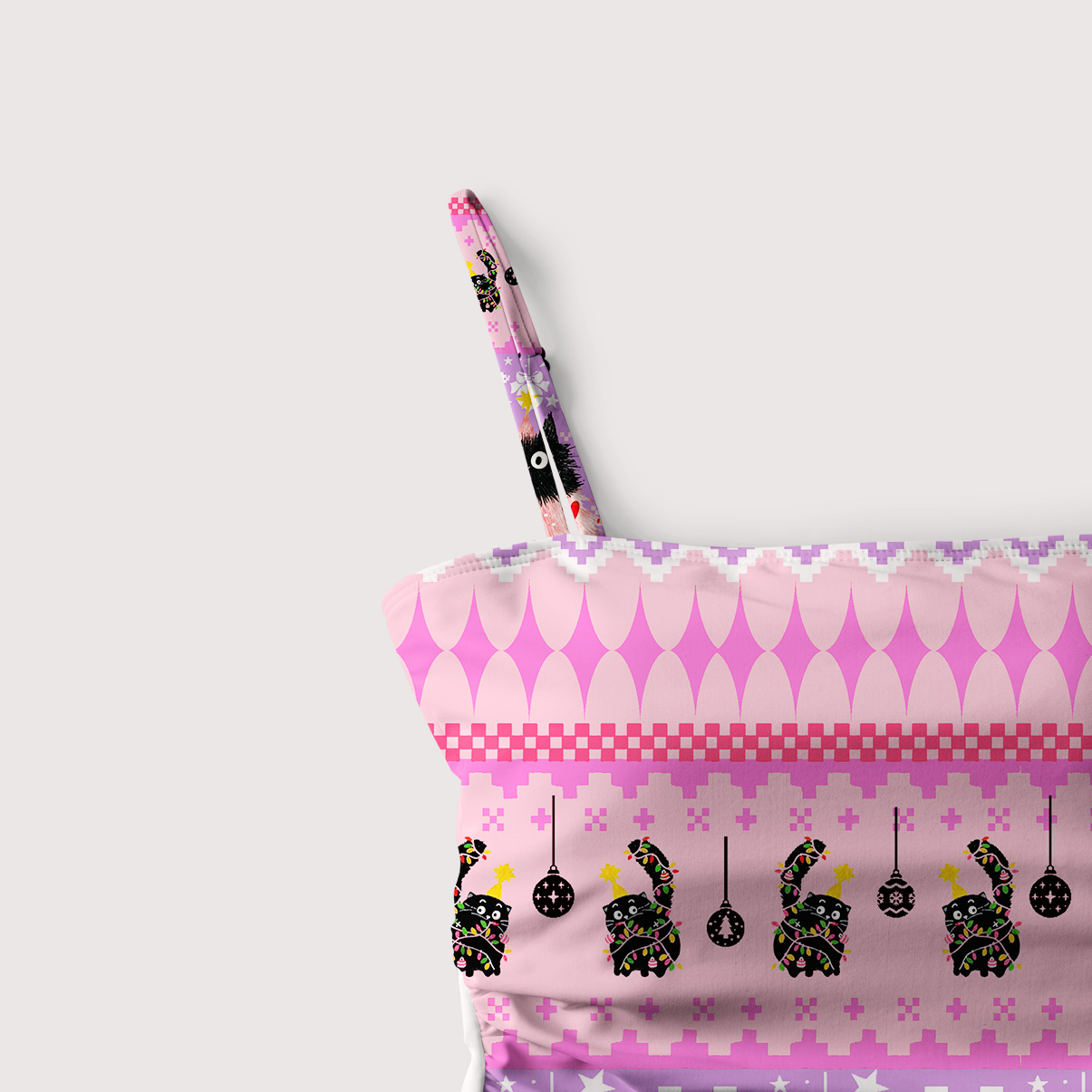 Purplehecate Funny Black Cat in Tree Slim-Strap Swimsuit