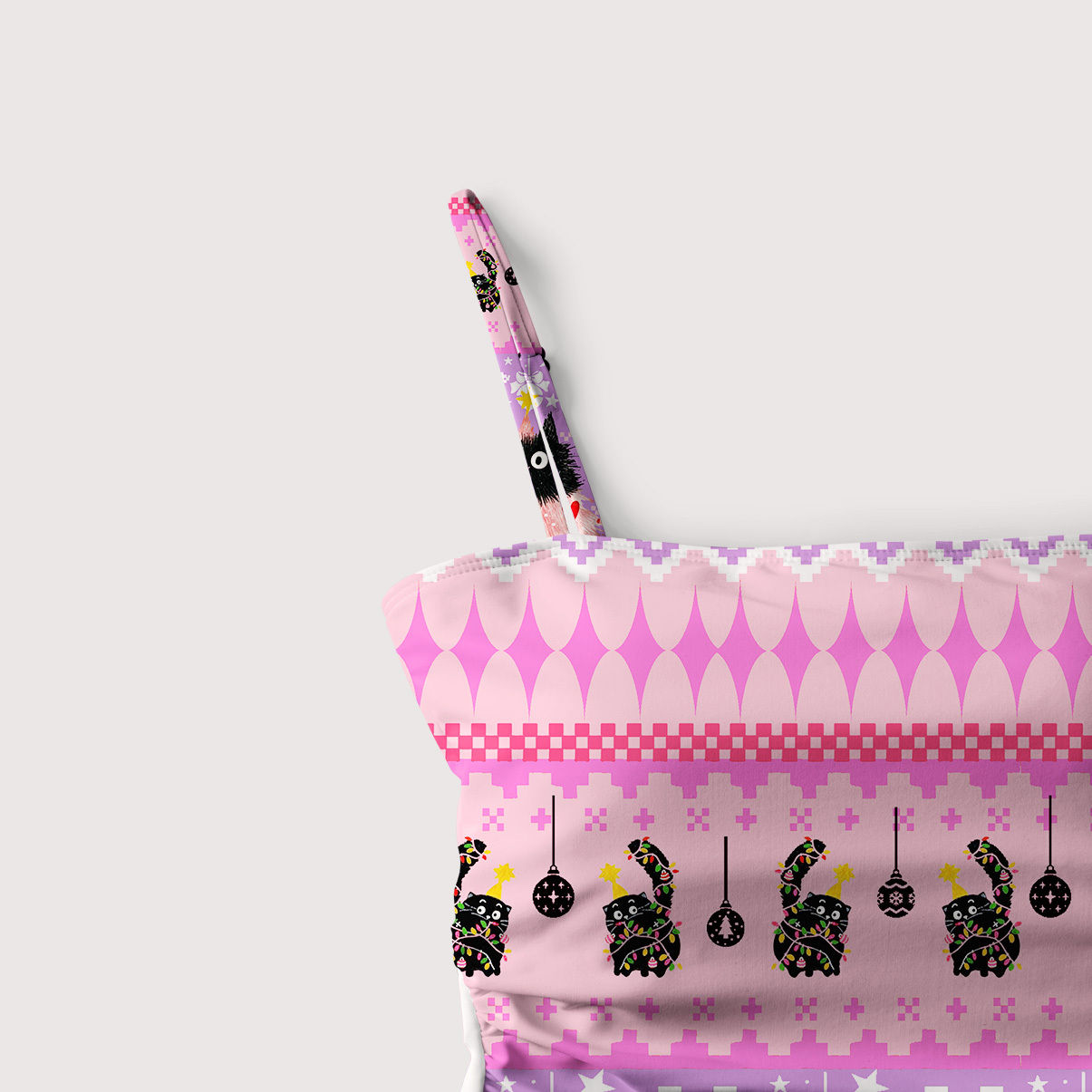 Purplehecate Funny Black Cat in Tree Slim-Strap Swimsuit