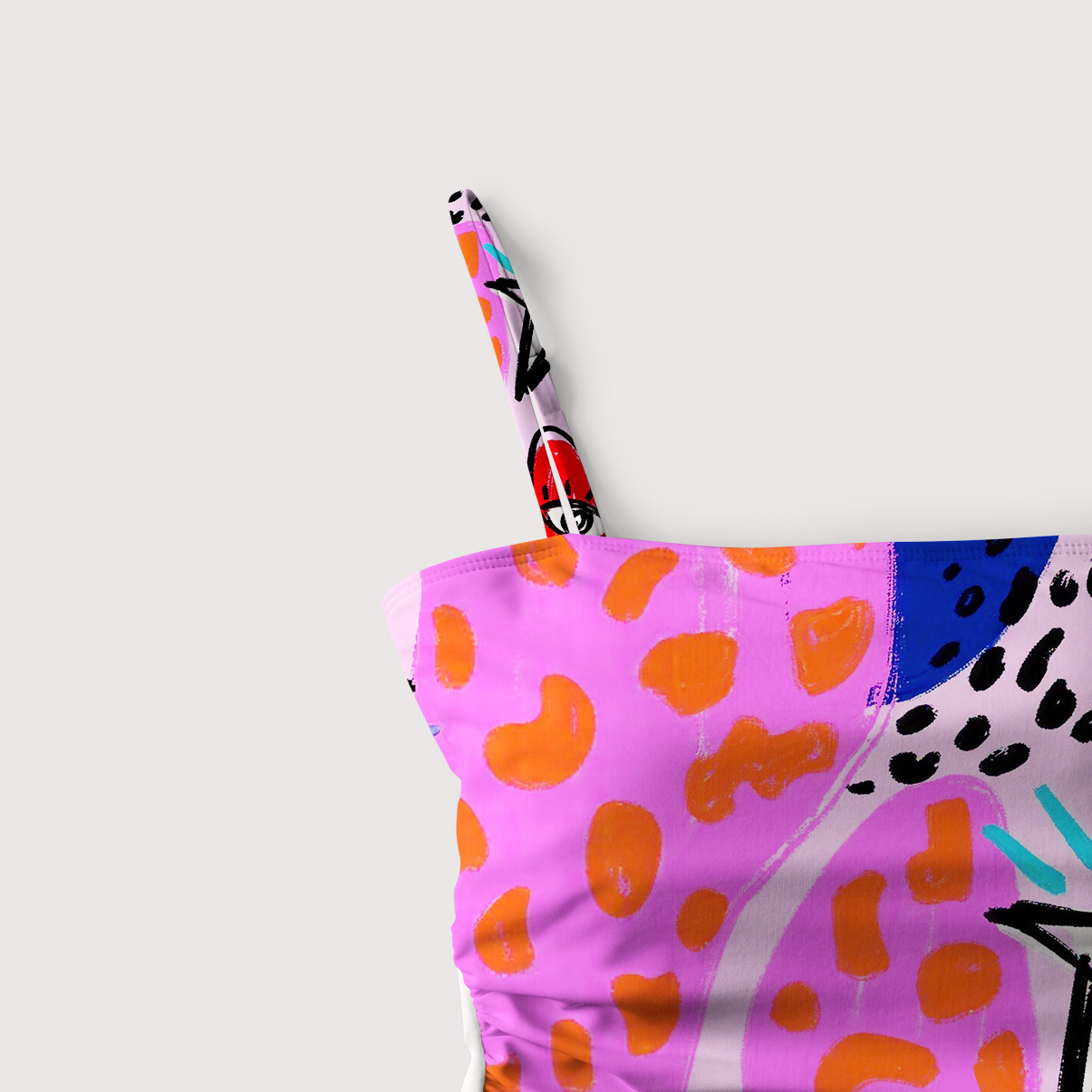 Purplehecate Cosmic Love Eyes Graffiti Slim-Strap Swimsuit