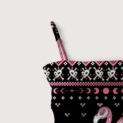 Purplehecate Witchy Pink Flamingo Skull Slim-Strap Swimsuit