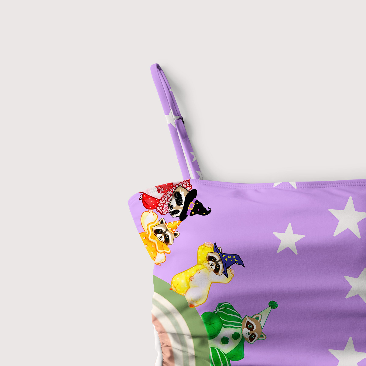 Purplehecate Rainbow Raccoon Star Slim-Strap Swimsuit