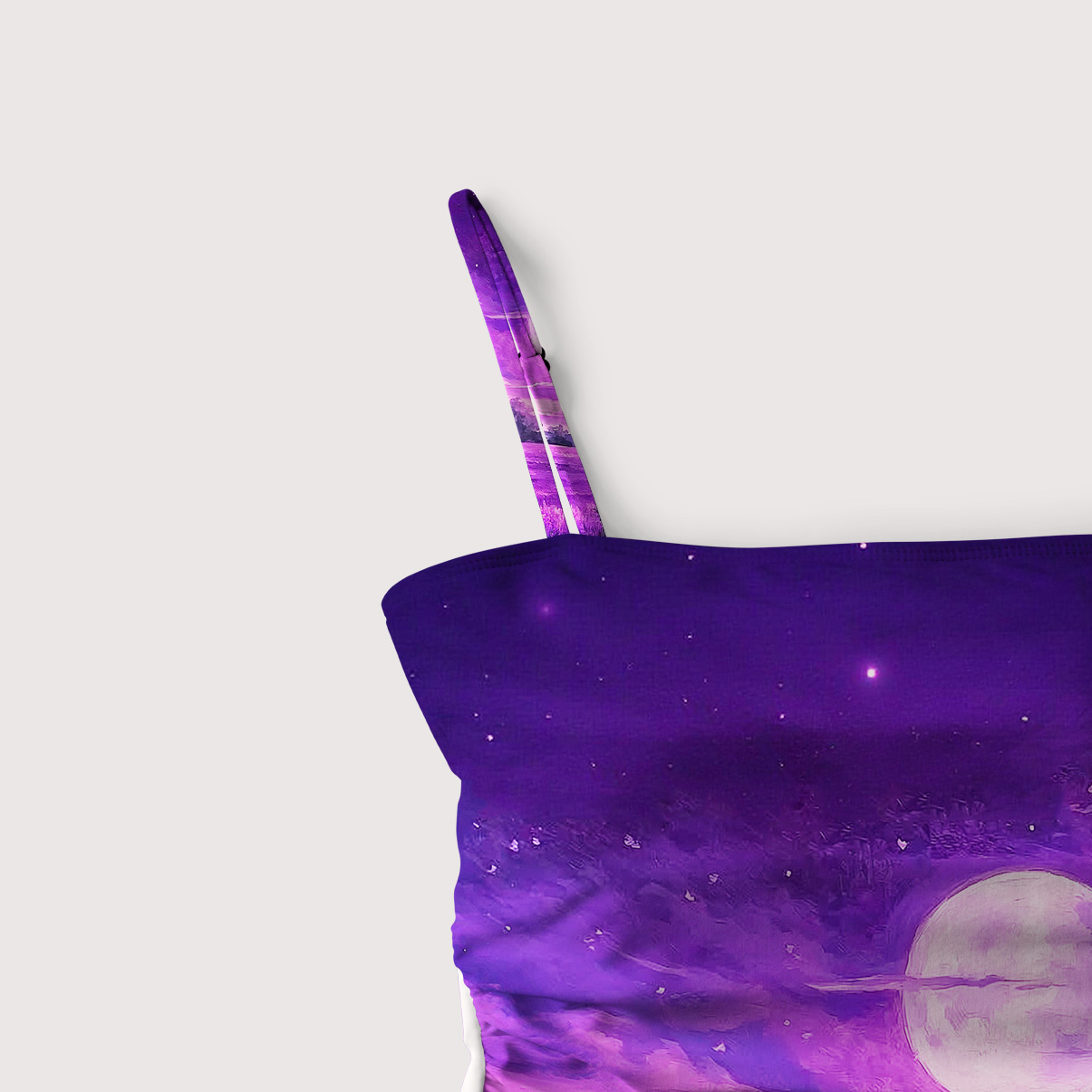 Purplehecate Dreamy Purple Witch and Black Cat Slim-Strap Swimsuit