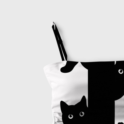 Purplehecate Peekaboo Cats Pattern Slim-Strap Swimsuit