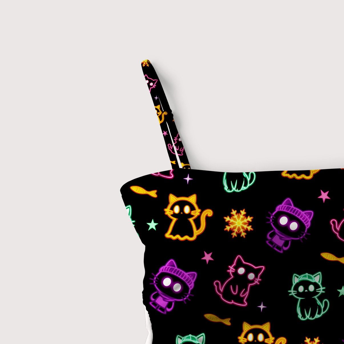 Purplehecate Neon Cat Party Slim-Strap Swimsuit