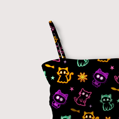 Purplehecate Neon Cat Party Slim-Strap Swimsuit