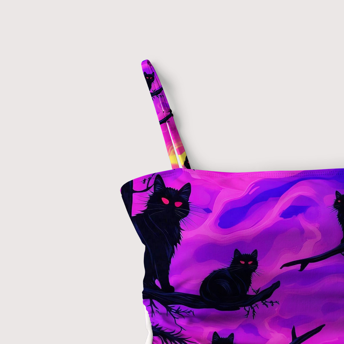 Purplehecate Twilight Forest Guardian Cat Slim-Strap Swimsuit