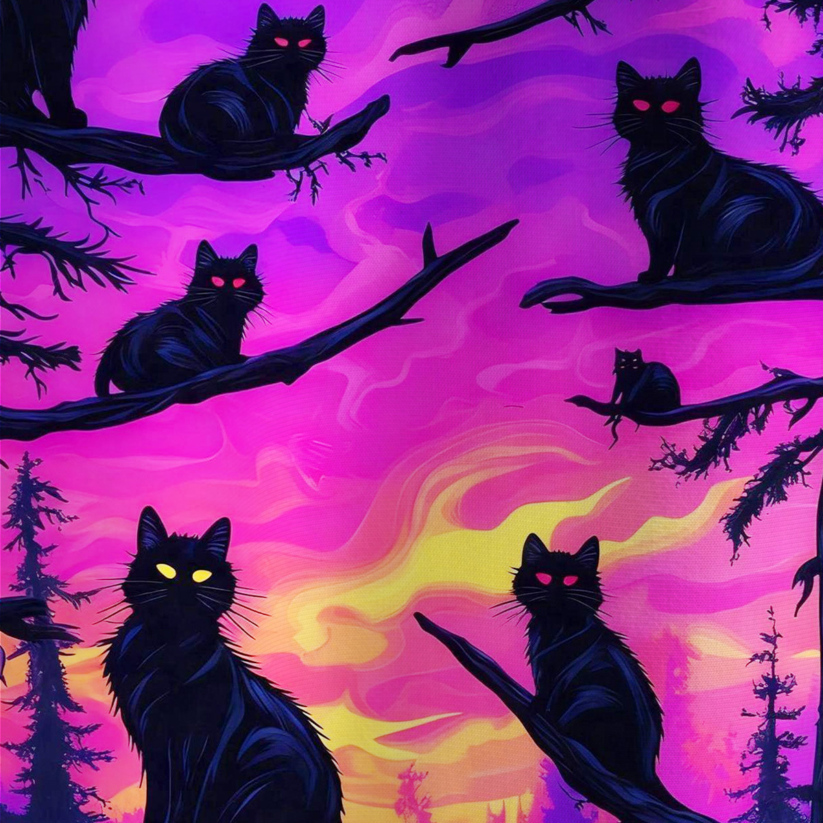 Purplehecate Twilight Forest Guardian Cat All Over Print T-Shirt