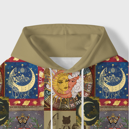 Purplehecate Starry Moon Patchwork for Cosmic Lovers All-Over Print Hoodie