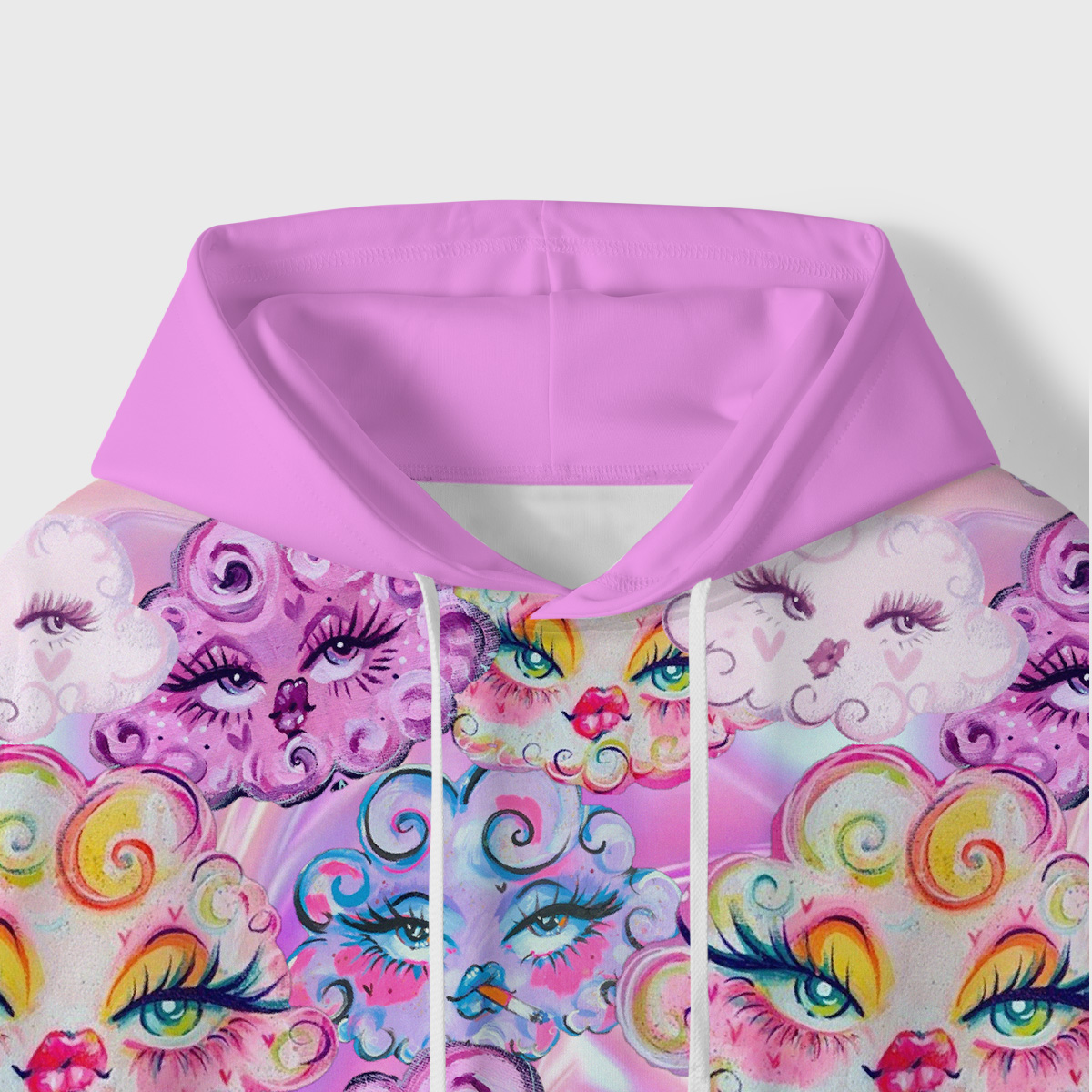 Purplehecate Dreamy Cloud Faces All-Over Print Hoodie