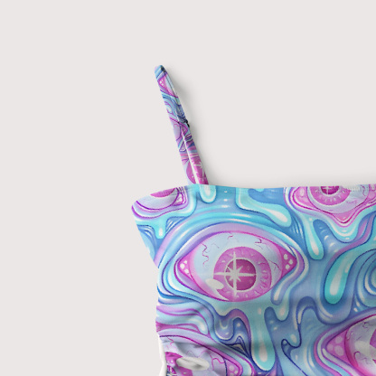 Purplehecate Pastel Flow Ocular Slim-Strap Swimsuit