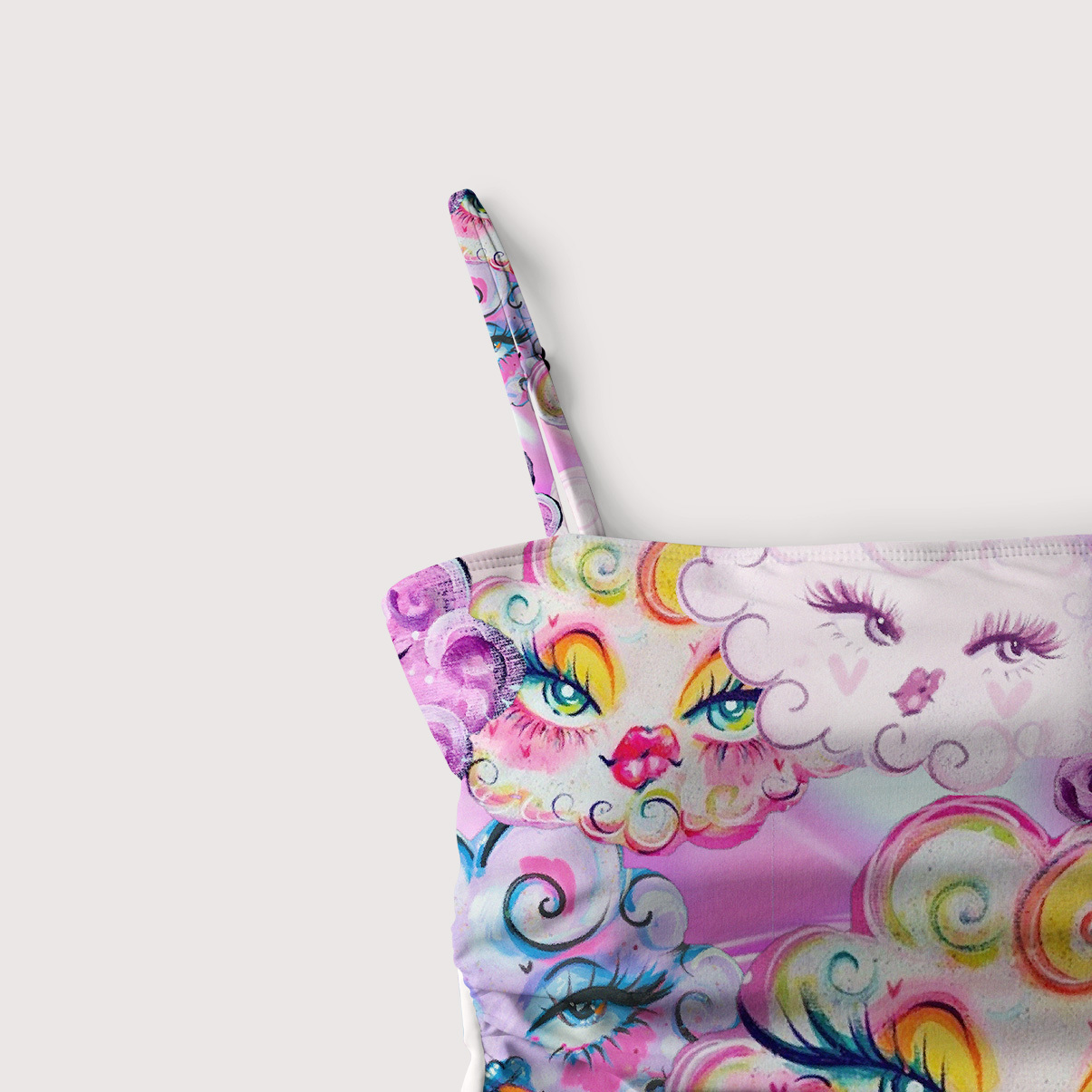 Purplehecate Dreamy Cloud Faces Slim-Strap Swimsuit