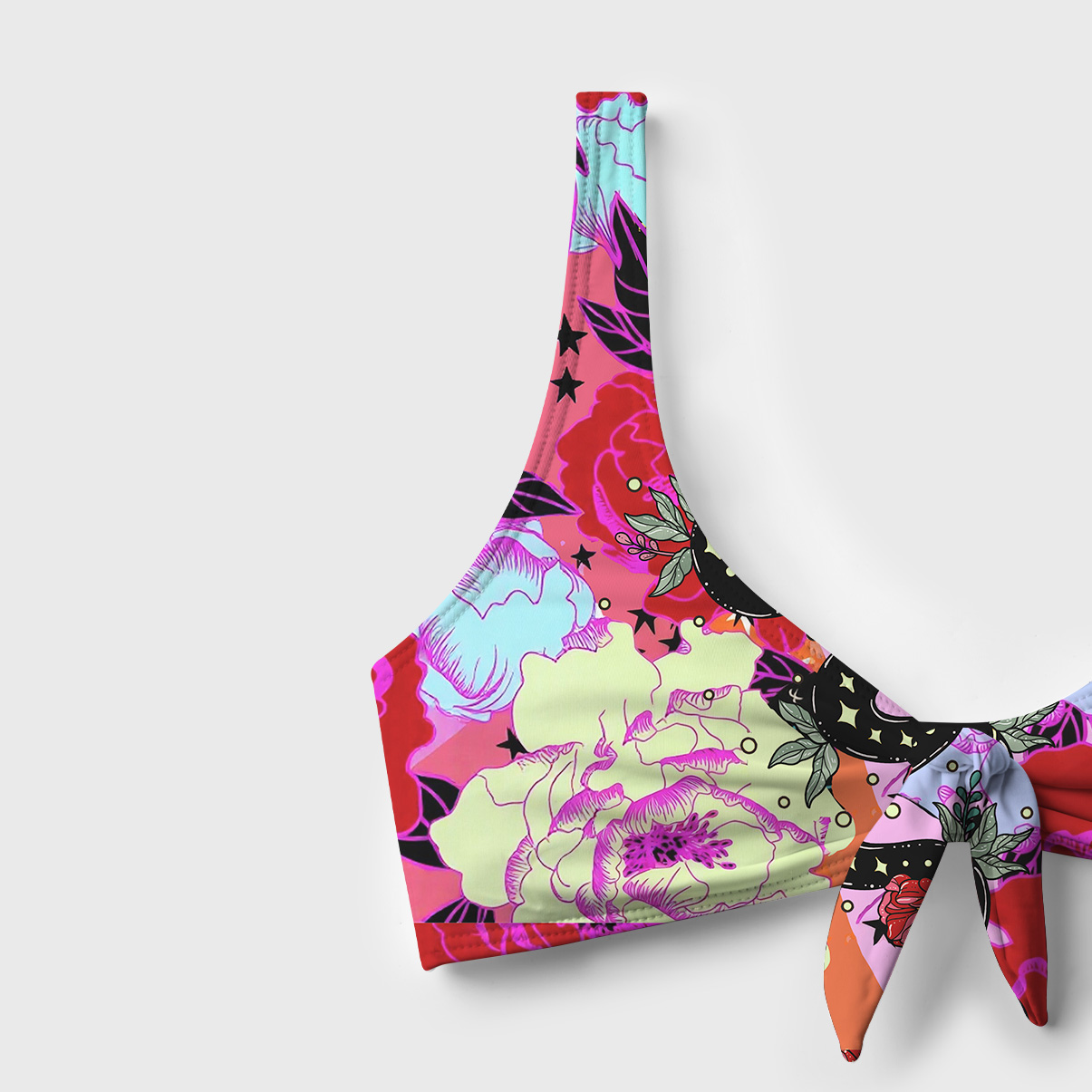 Purplehecate Enchanted Black Serpent & Floral Pattern Versa-Tie Two-Piece Swimsuit