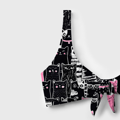 Purplehecate Cute Cat All Over Print Versa-Tie Two-Piece Swimsuit