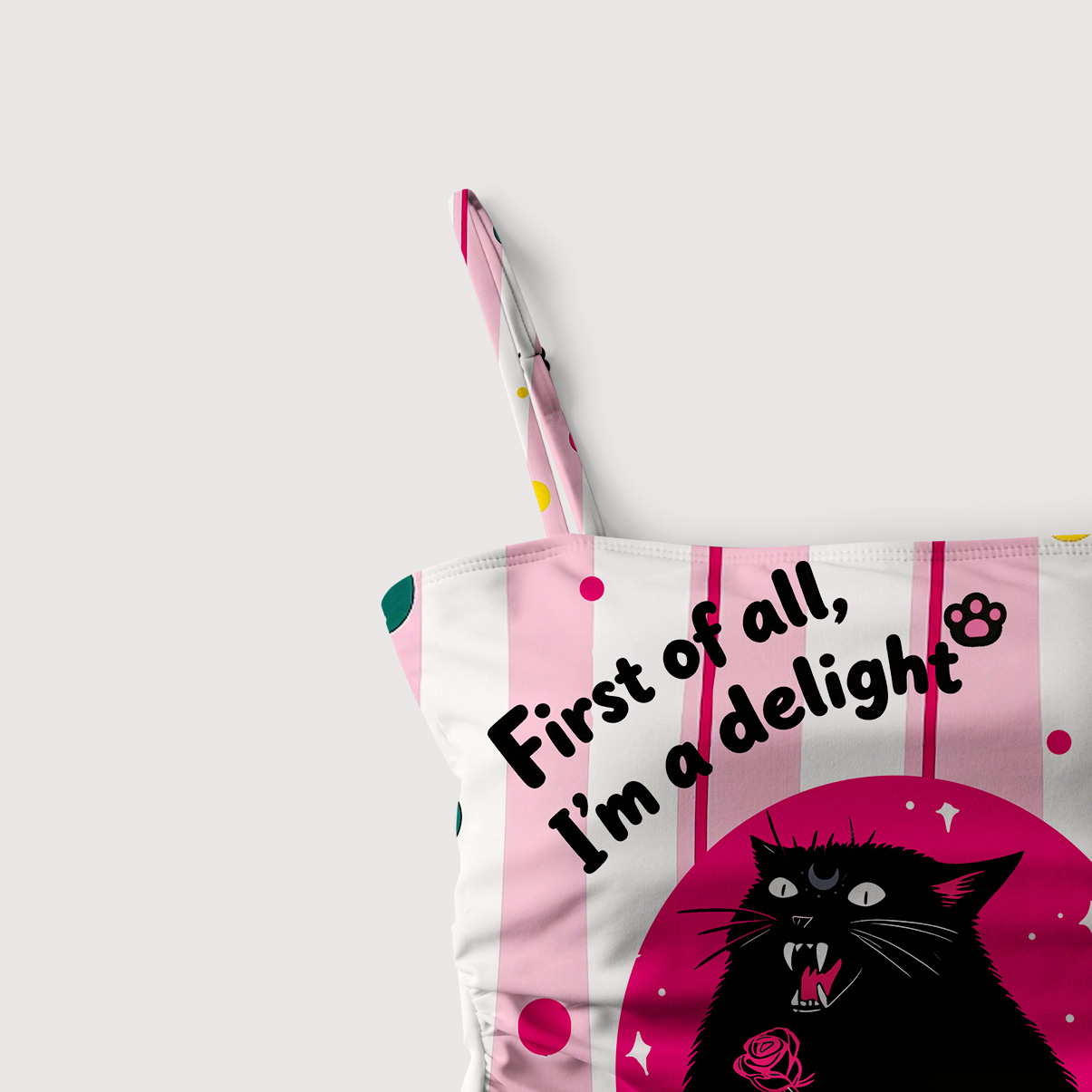 Purplehecate First Of All I'm A Delight Cat Slim-Strap Swimsuit