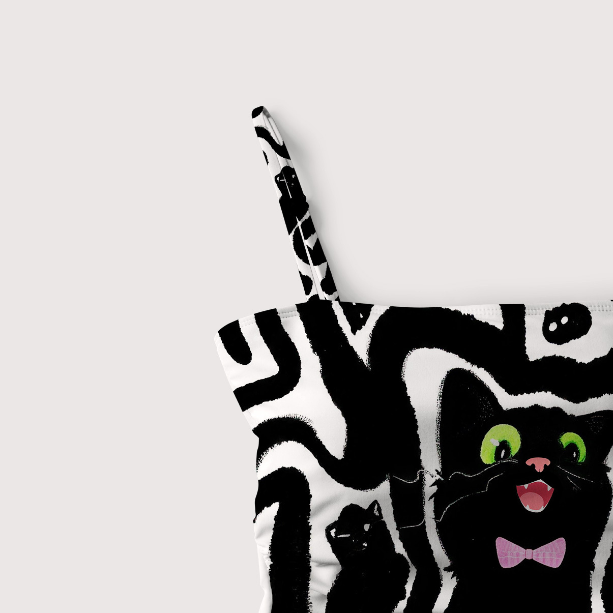 Purplehecate Black Cat Slim-Strap Swimsuit