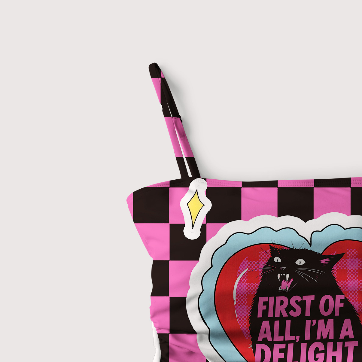 Purplehecate First Of All I'm A Delight Cat Slim-Strap Swimsuit