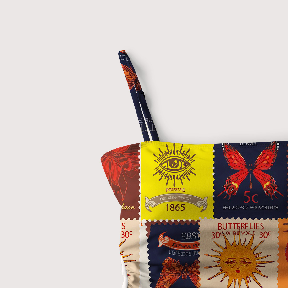 Purplehecate Butterfly Celestial Patchwork Slim-Strap Swimsuit