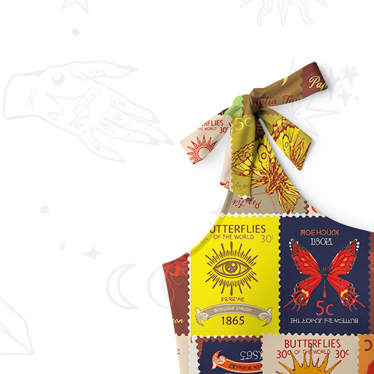 Purplehecate Butterfly Celestial Patchwork One-Shoulder One-Piece Swimsuit