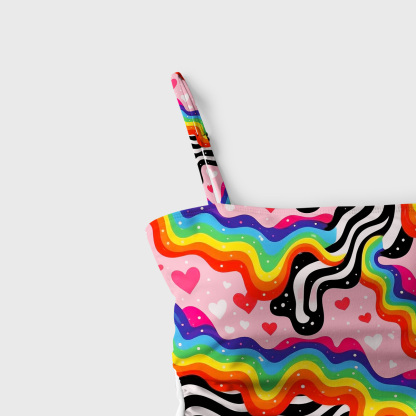 Purplehecate Groovy Melty Rainbow Hearts Wavy Slim-Strap Swimsuit