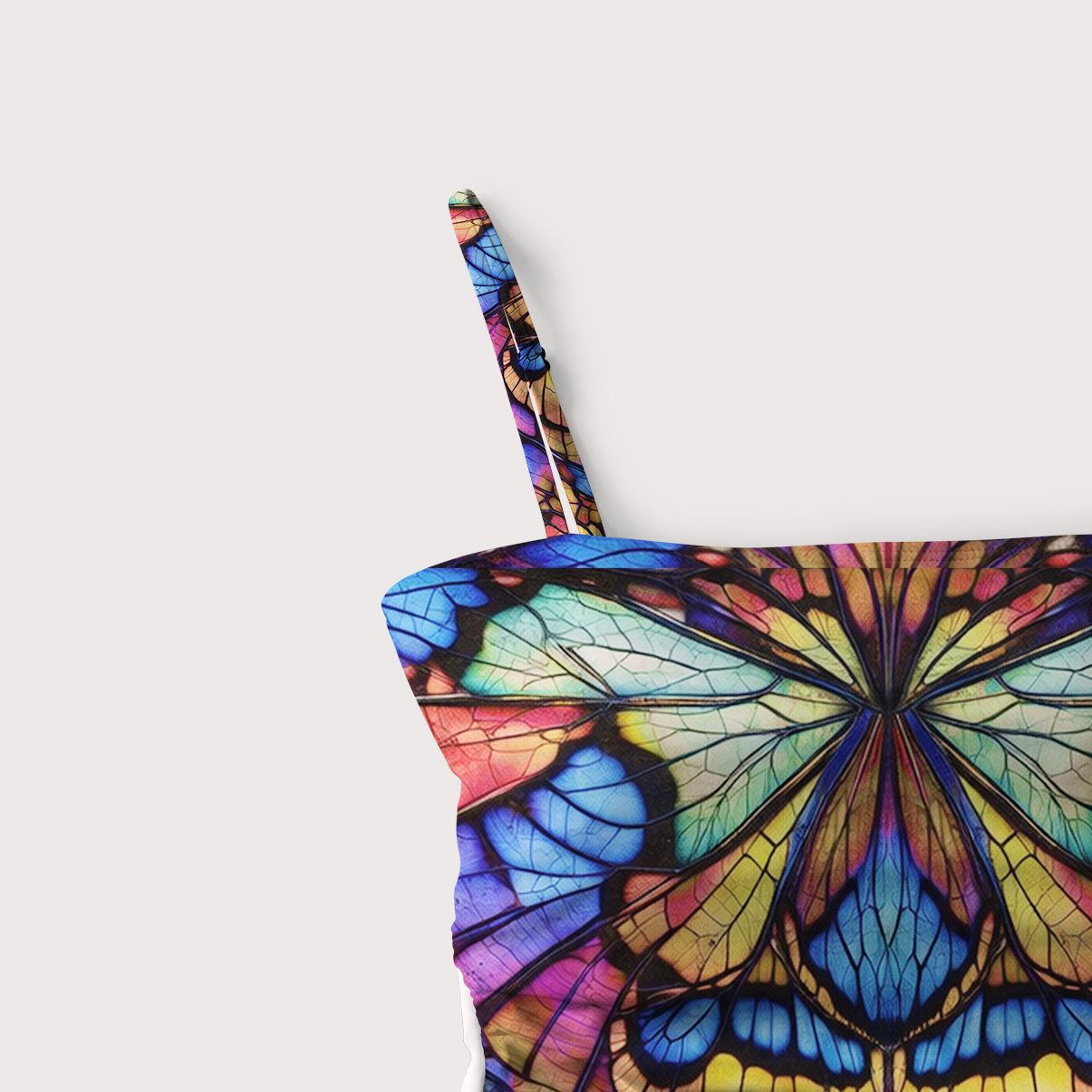 Purplehecate Colorful Butterfly Wing Pattern Slim-Strap Swimsuit