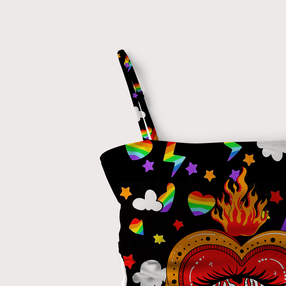 Purplehecate Rainbow Sacred Heart All Seeing Eye Pride Slim-Strap Swimsuit