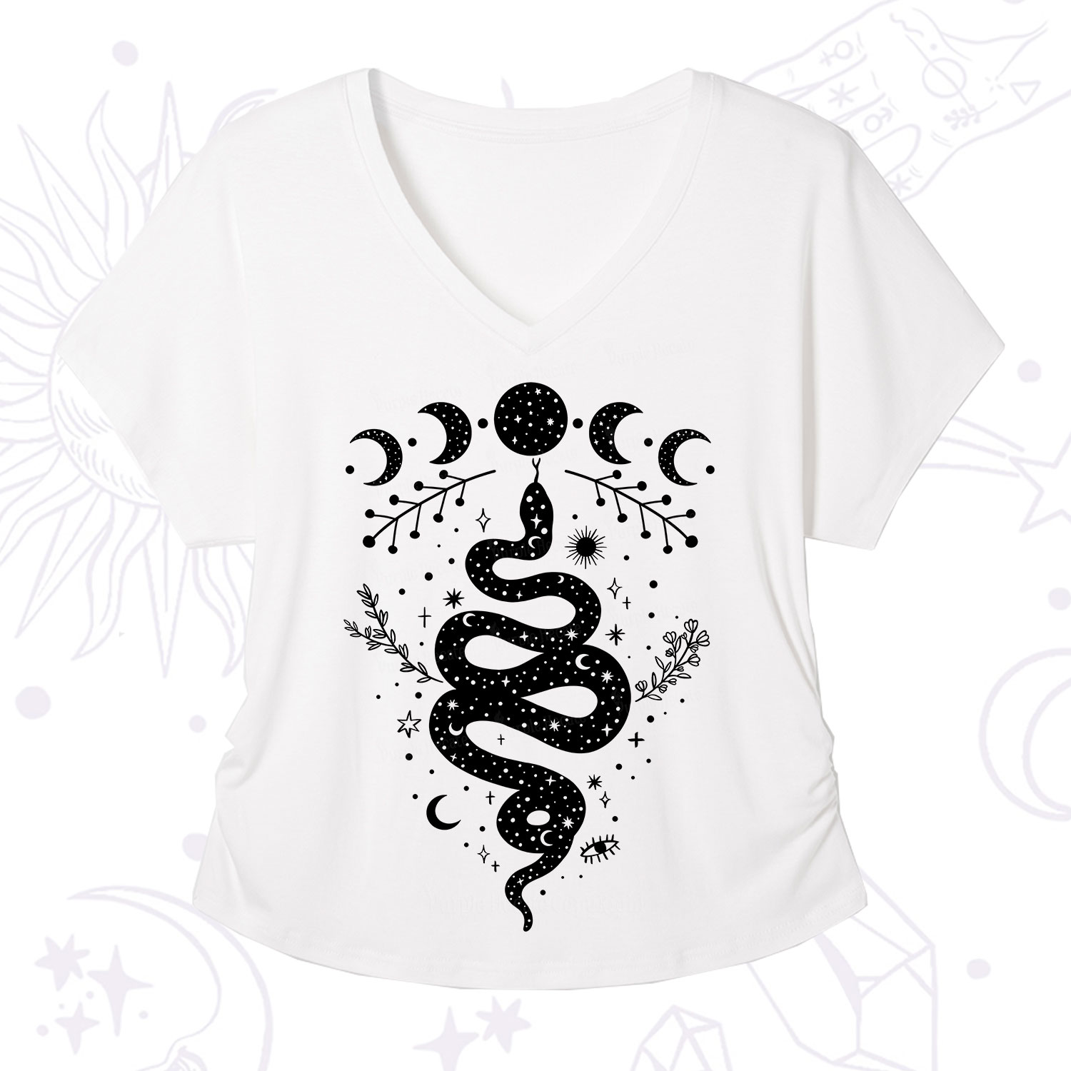 Purplehecate Snake And Moon Phase Comfort V-Neck T-Shirt