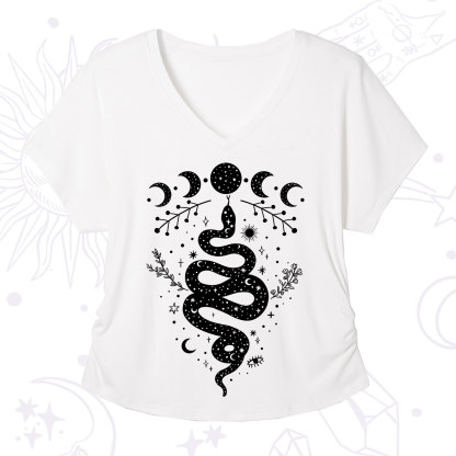 Purplehecate Snake And Moon Phase Comfort V-Neck T-Shirt