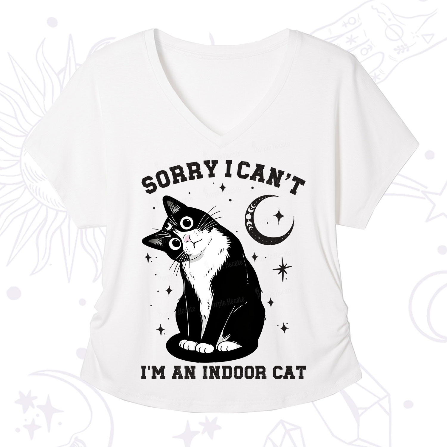 Purplehecate Sorry I Can't Go I'm an Indoor Cat V-Neck T-Shirt