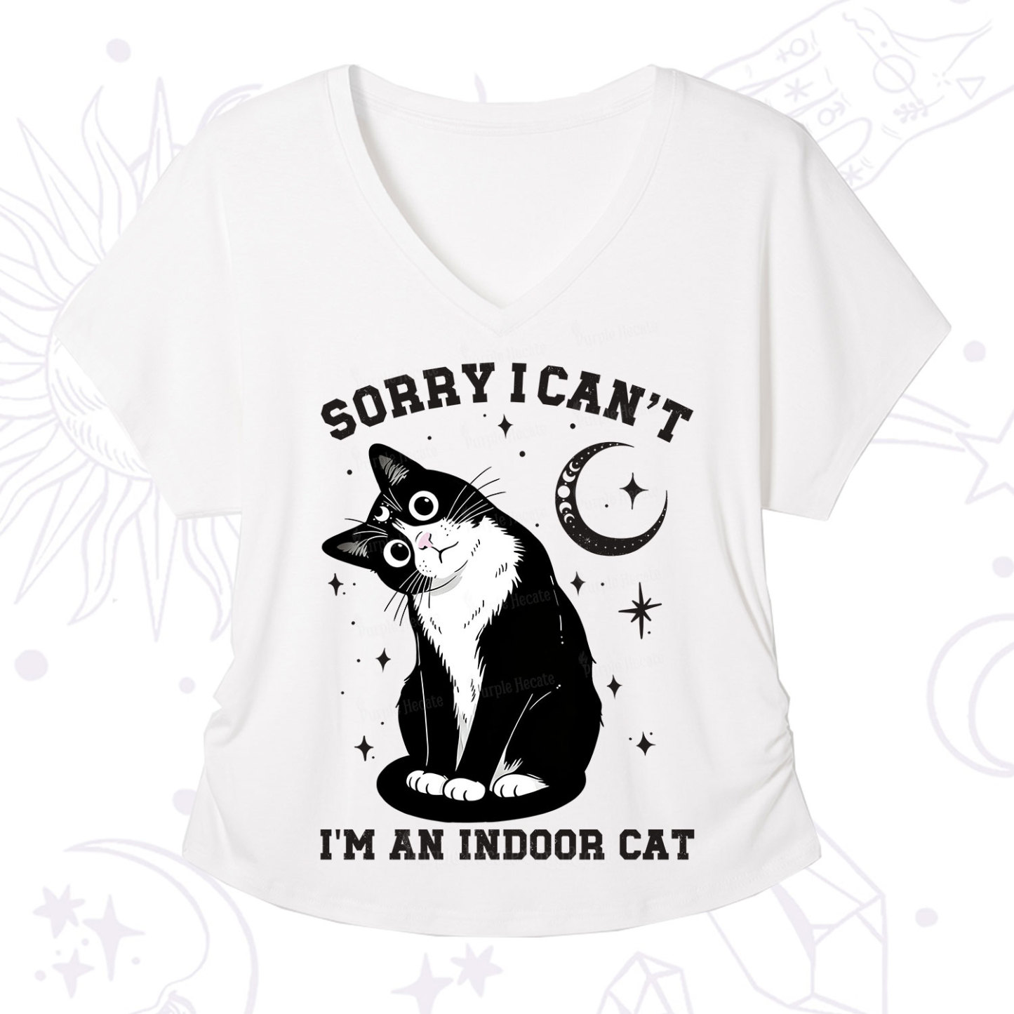 Purplehecate Sorry I Can't Go I'm an Indoor Cat V-Neck T-Shirt
