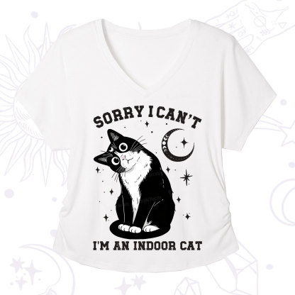 Purplehecate Sorry I Can't Go I'm an Indoor Cat V-Neck T-Shirt