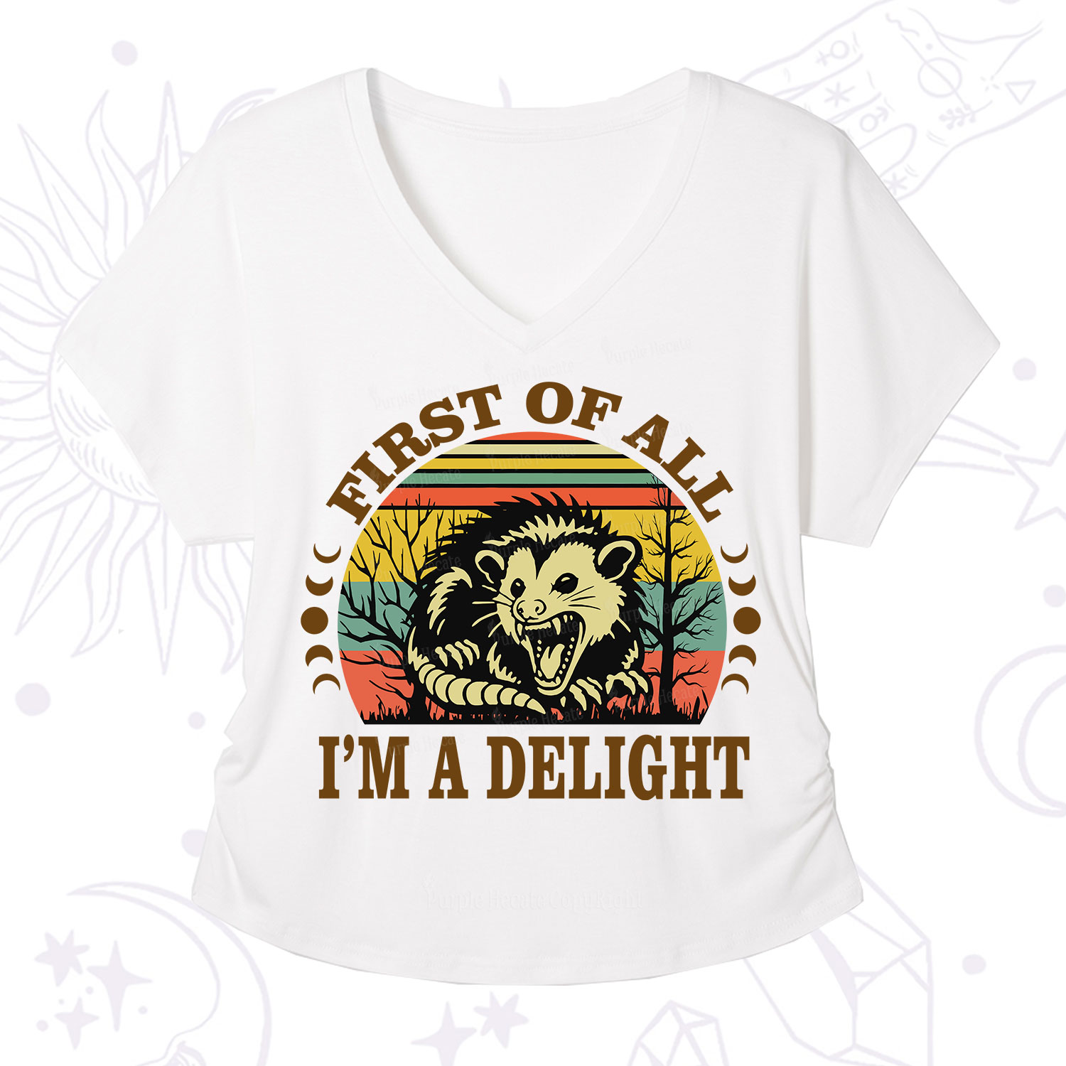 Purplehecate First Of All I'm A Delightful Opossum V-Neck T-Shirt
