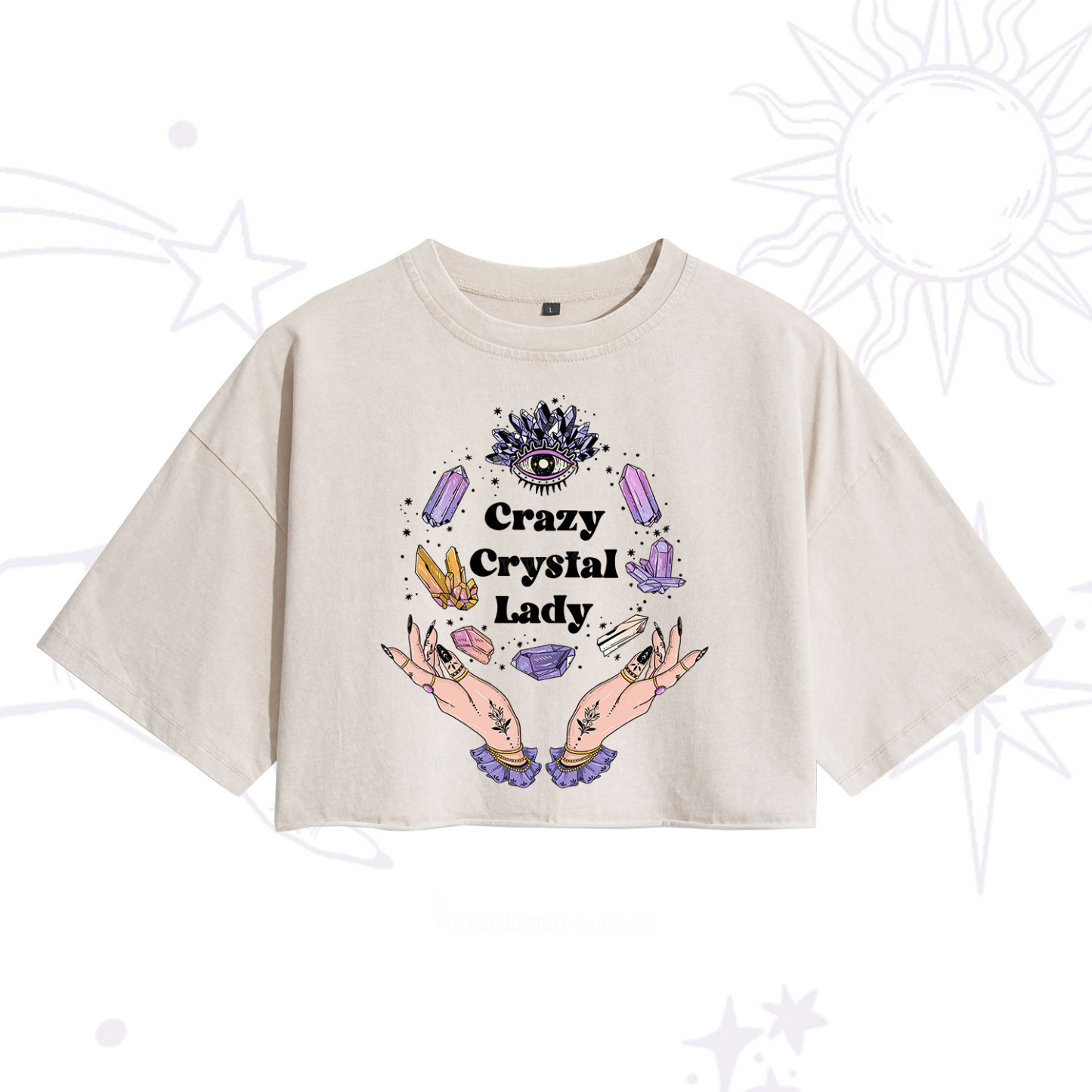 Purplehecate Crazy Crystal Lady Washed Cropped T-Shirt