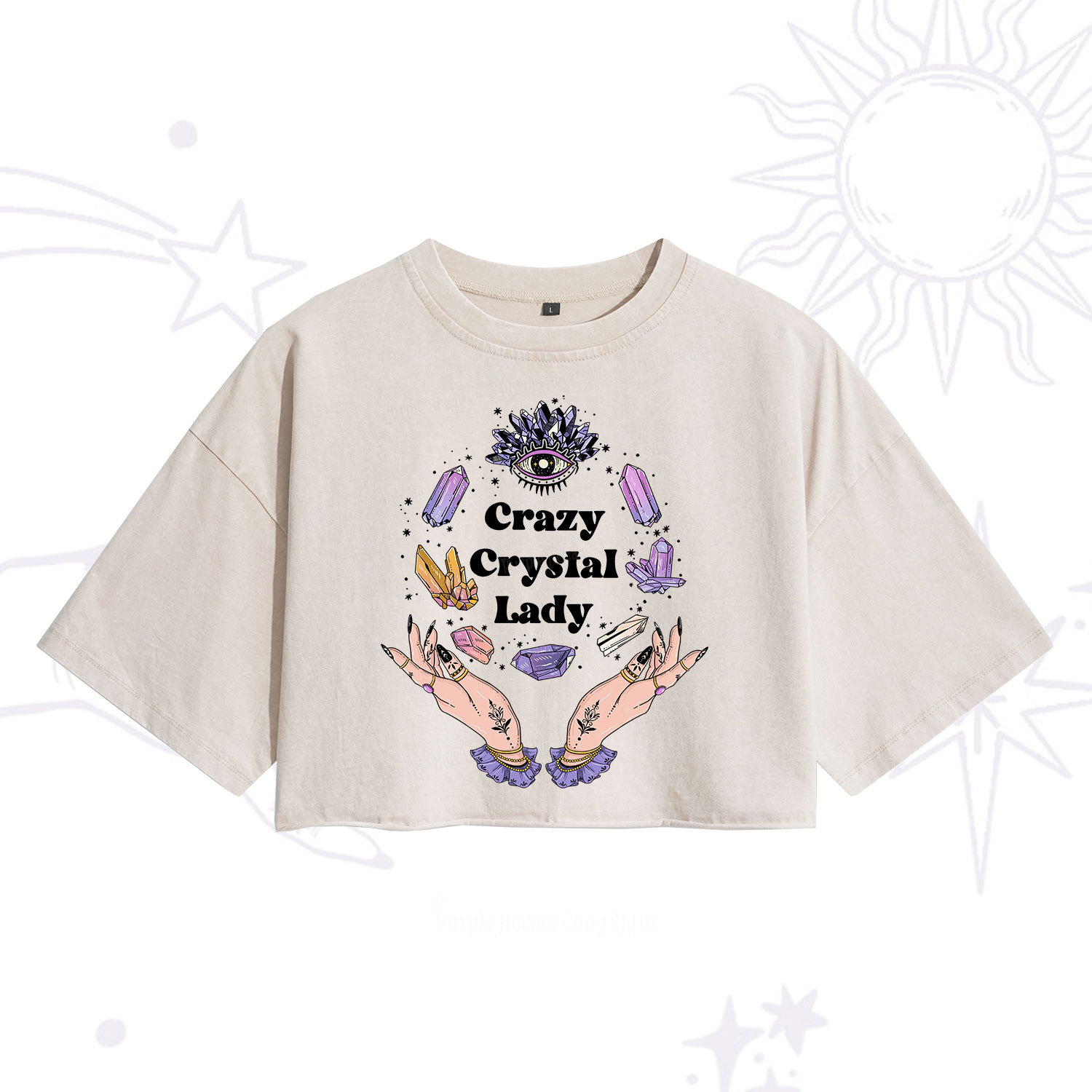 Purplehecate Crazy Crystal Lady Washed Cropped T-Shirt