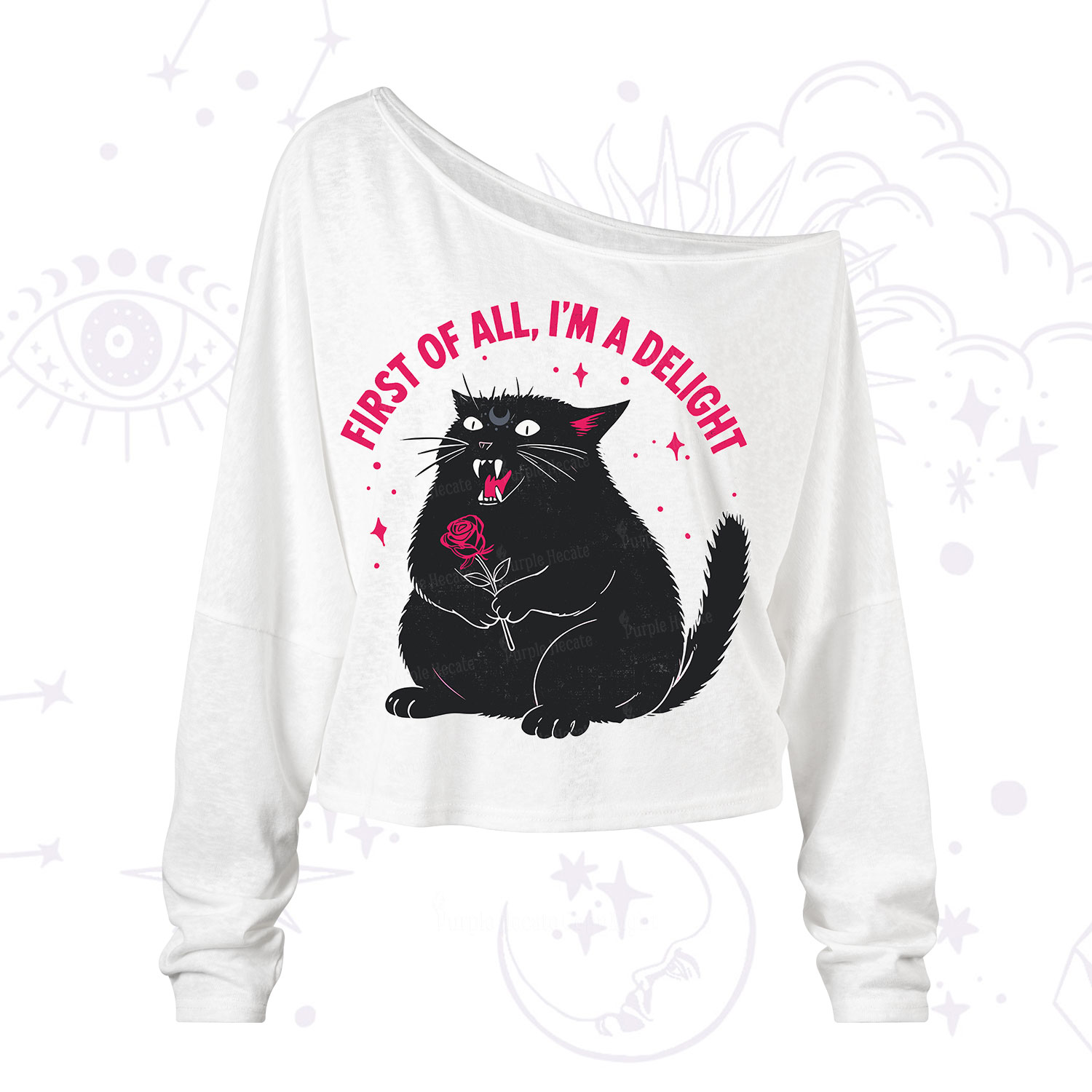Purplehecate First Of All I'm A Delight Cat One Shoulder Long Sleeve Shirt