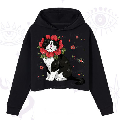 Purplehecate Cat in Flower Crown Crop Hoodie