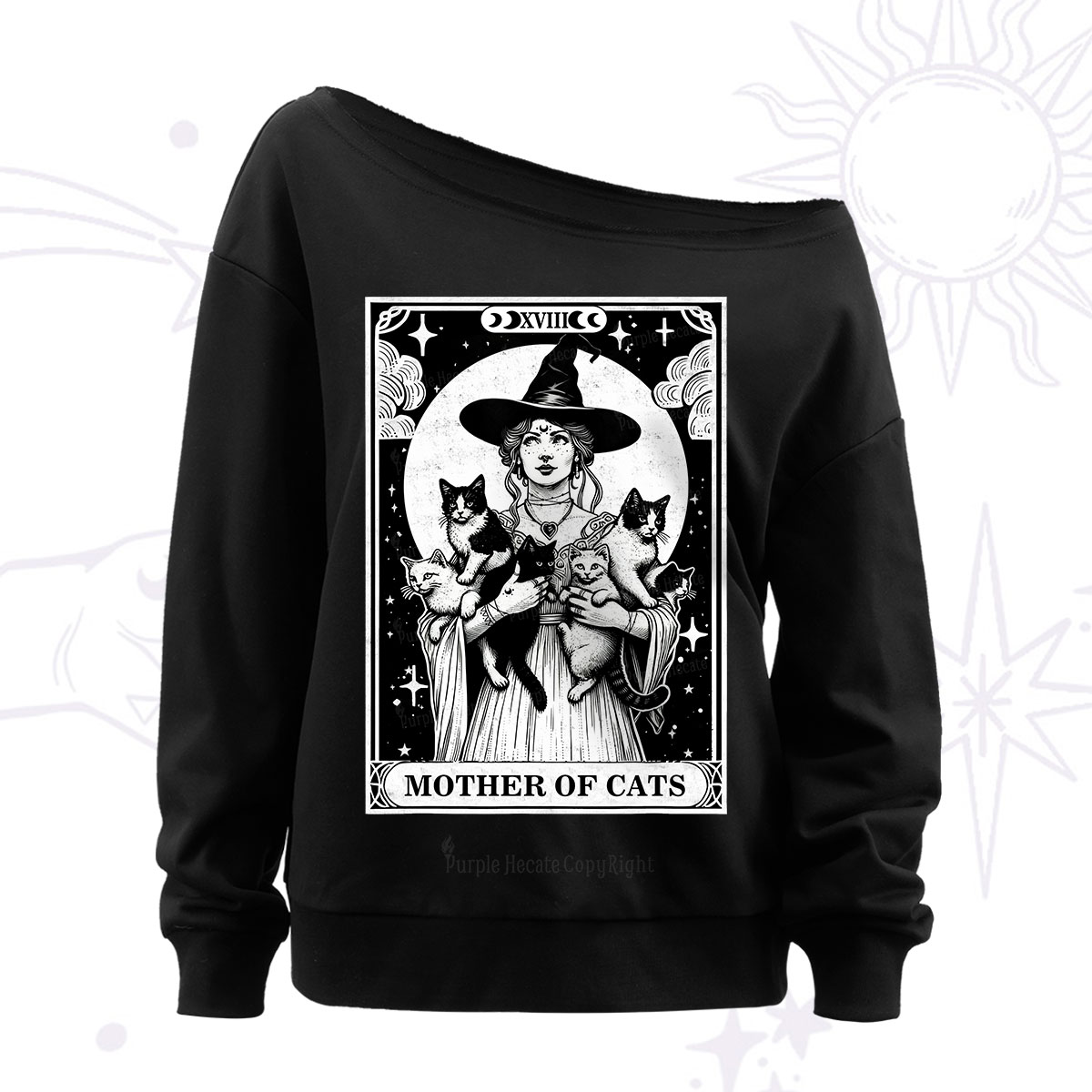 Purplehecate The Mother of Cats Tarot Off The Shoulder Sweatshirt