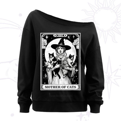 Purplehecate The Mother of Cats Tarot Off The Shoulder Sweatshirt