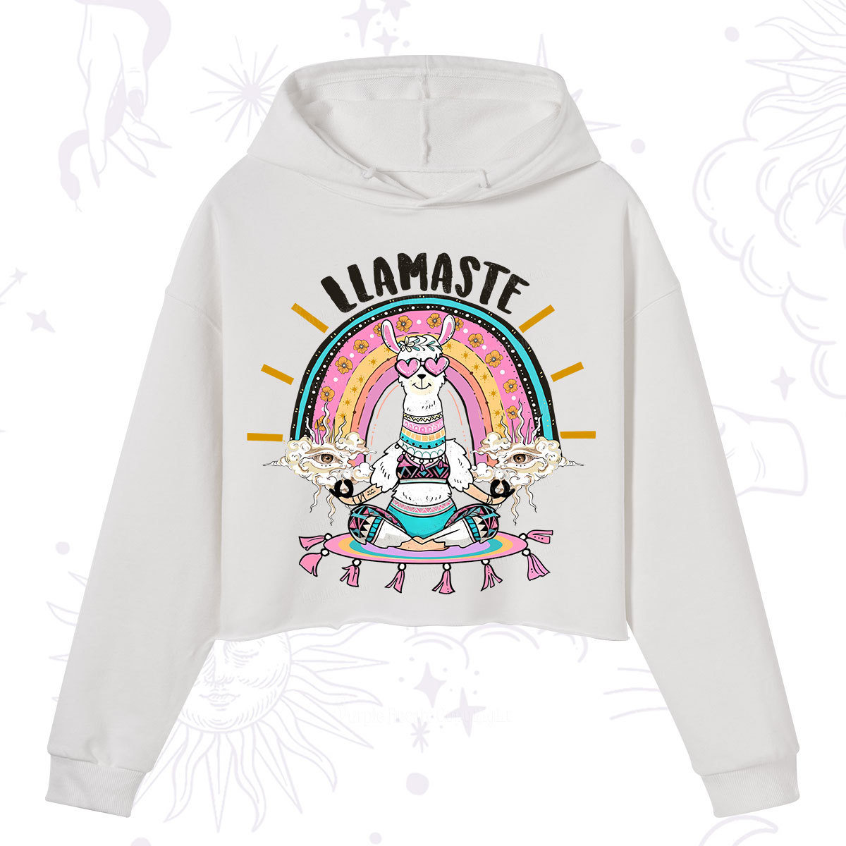 Purplehecate Llama Meditating Crop Hoodie