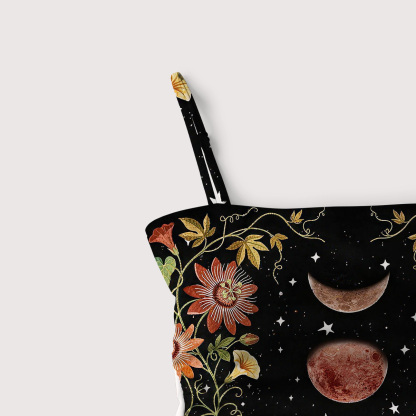 Purplehecate Moon Phase Floral Slim-Strap Swimsuit