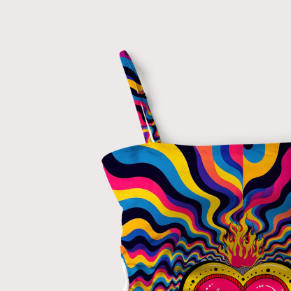 Purplehecate Trippy Heart Flame Slim-Strap Swimsuit