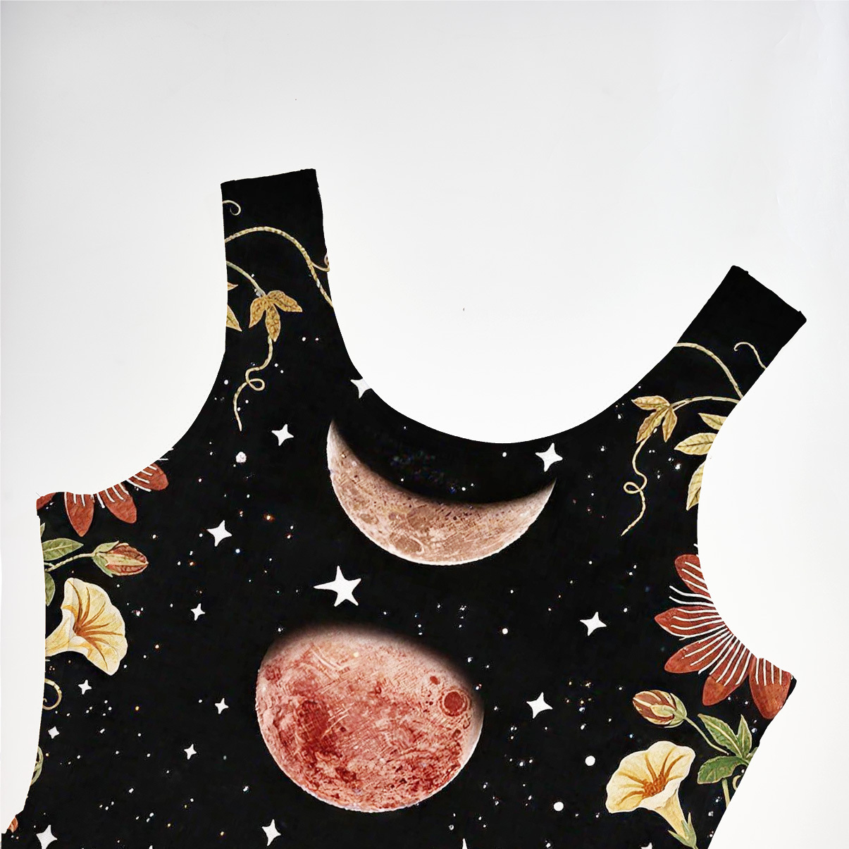 Purplehecate Moon Phase Floral Mesh Maxi Tank Beach Dress