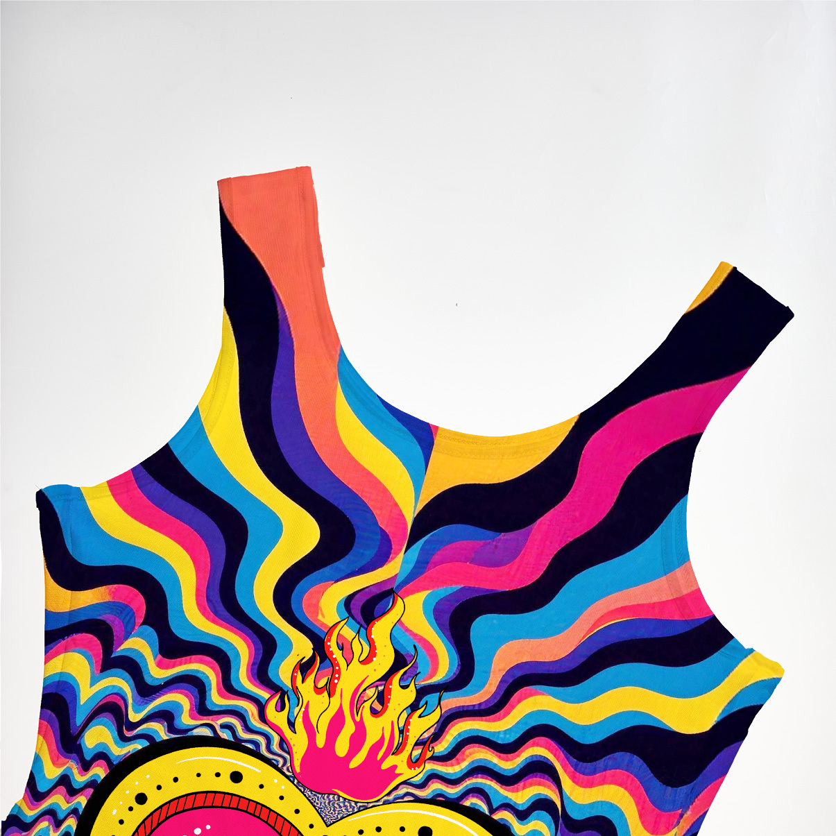 Purplehecate Trippy Heart Flame Mesh Maxi Tank Beach Dress