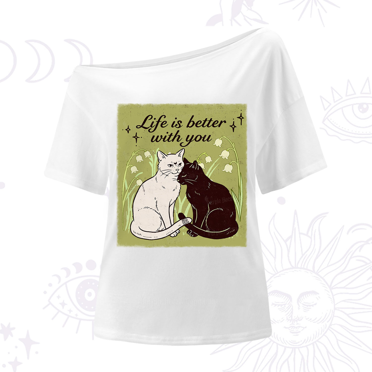 Purplehecate Life Is Better With a Cat One Shoulder T-Shirt